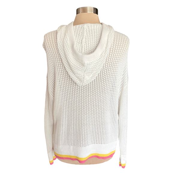 Torrid Open Weave White Striped Hooded Sweater Size 14/16 Coastal Beachy Casual - Picture 3 of 9